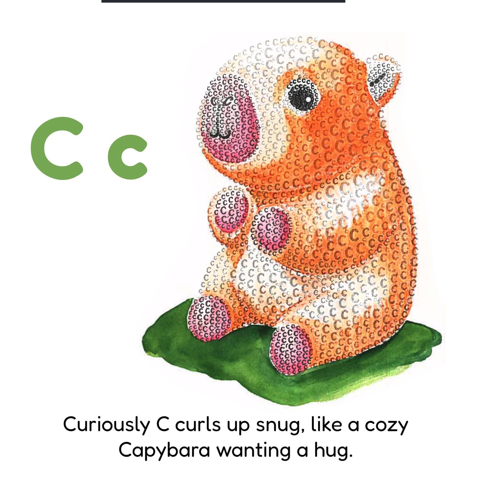Book page featuring the letter C capybara