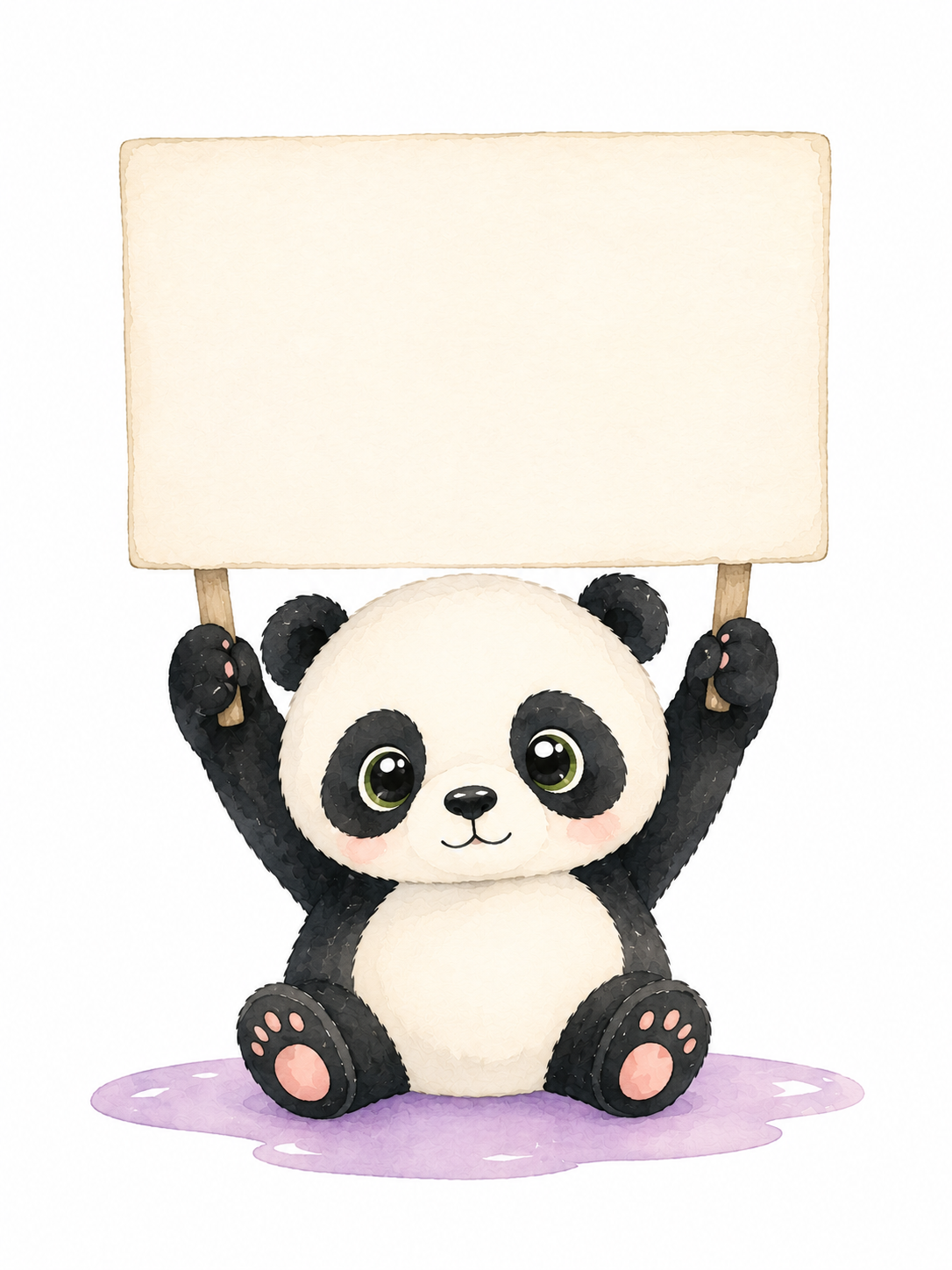 Watercolor panda holding a sign that says Meet Actually A